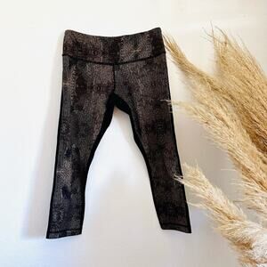 LULULEMON Wunder Under Crop II Golden Goddess Bead Envy Black Low Rise Legging 6